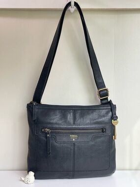 Fossil Black Leather Saddle Bag